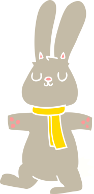 Bir insan tarafından çizilmiş düz renkli çizgi film tavşanı