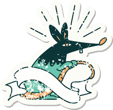 Dövme stili eski bir çıkartma. Bir insan tarafından çizilmiş sinsi bir fare.