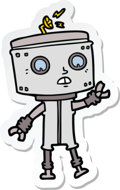 Bir insan tarafından çizilmiş robot karikatür çıkartması.