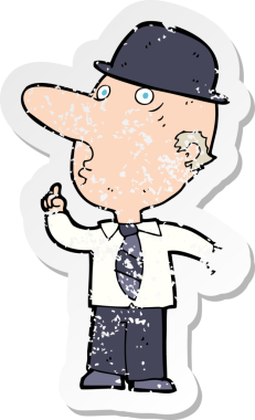 Bir insan tarafından çizilmiş melon şapka giyen bir çizgi film karakterinin gerilimli çıkartması.