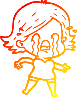 Bir insan tarafından çizilmiş, ağlayan bir çizgi kadın çizimi.