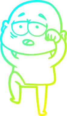 Bir insan tarafından çizilmiş, yorgun, kel bir adamın çizdiği soğuk çizgi.