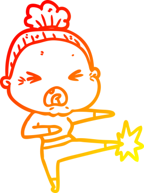 Bir insan tarafından çizilmiş kızgın yaşlı bir kadının sıcak çizgi çizimi.