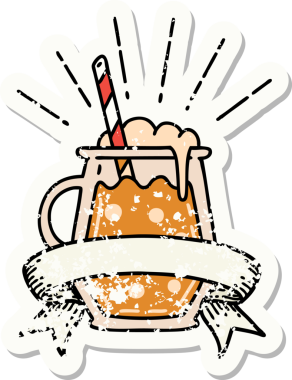 Bir insan tarafından çizilmiş dövmeli zencefilli biranın eski bir çıkartması.