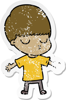 Bir insan tarafından çizilmiş, sıkıntılı bir çizgi film çıkartması.