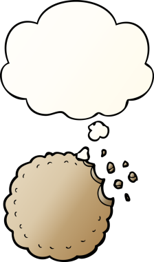 Bir insan tarafından çizilmiş yumuşak eğimli düşünce baloncuklu çizgi film kurabiyesi.