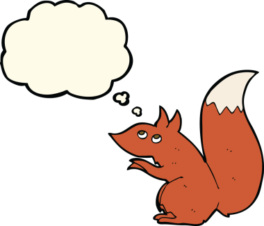 Bir insan tarafından çizilmiş düşünce baloncuklu kırmızı sincap.