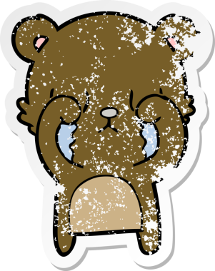 Bir insan tarafından çizilmiş ağlayan çizgi film ayısının sıkıntılı çıkartması.