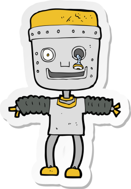 Bir insan tarafından çizilmiş robot karikatür çıkartması.