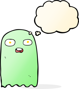 Bir insan tarafından çizilmiş düşünce baloncuklu komik çizgi film hayaleti.