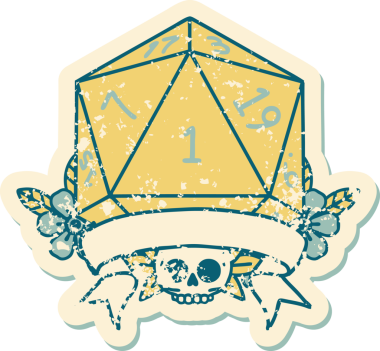 Retro Dövme Biçimi Doğal Bir d20 zar bir insan tarafından çizildi