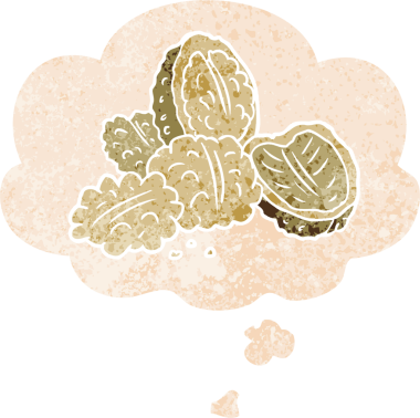 Düşünce baloncuklu karikatür cevizleri grunge sıkıntılı retro desen bir insan tarafından çizilmiş