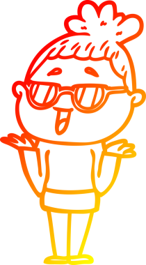 Bir insan tarafından çizilmiş gözlük takan mutlu bir kadının çizgi çizimi.