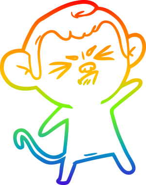 Gökkuşağı gradyan çizgi çizimi bir insan tarafından çizilmiş sinir bozucu bir maymun