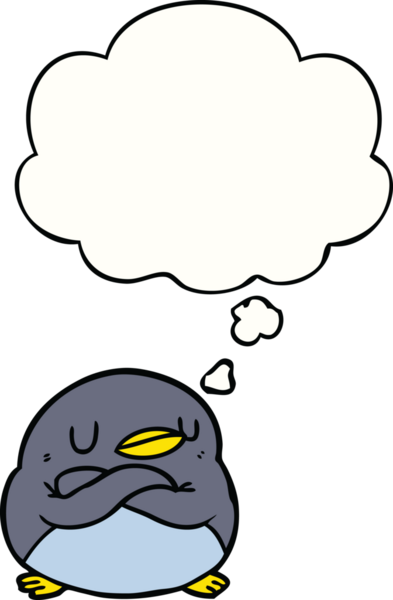 Bir insan tarafından çizilmiş düşünce baloncuklu penguen.