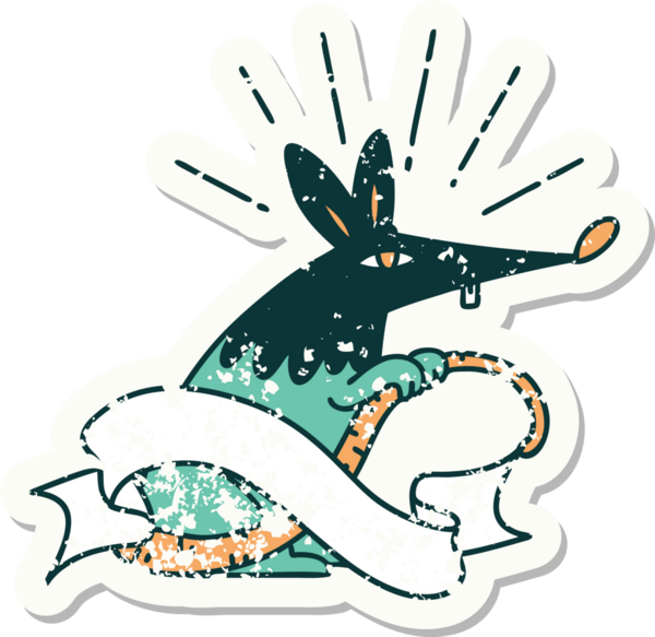 Dövme stili eski bir çıkartma. Bir insan tarafından çizilmiş sinsi bir fare.