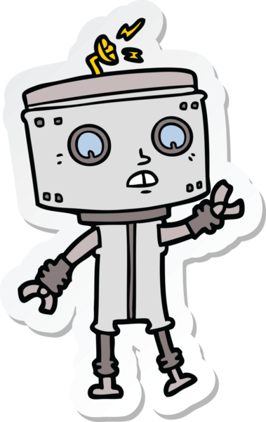 Bir insan tarafından çizilmiş robot karikatür çıkartması.