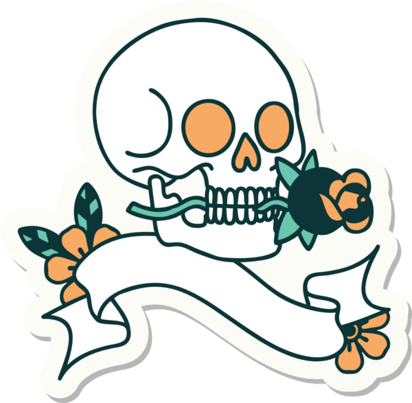 Bir insan tarafından çizilmiş kafatasının pankartıyla dövme stili etiketi