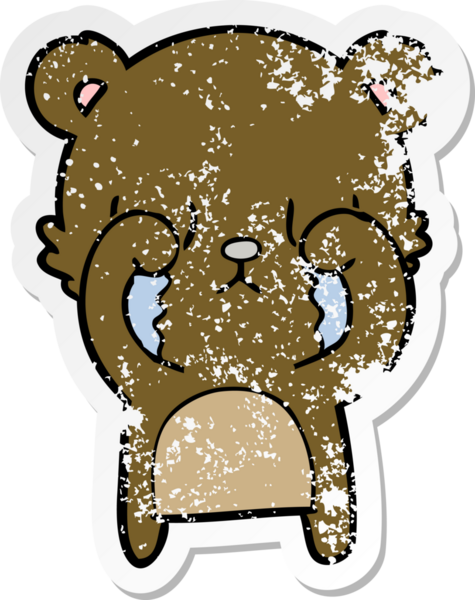 Bir insan tarafından çizilmiş ağlayan çizgi film ayısının sıkıntılı çıkartması.