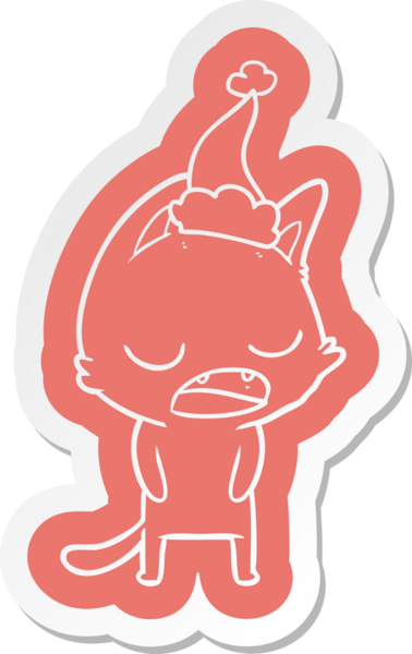 Konuşan kedi çizgi filmi çıkartması Noel Baba şapkası giyen bir insan tarafından çizilmiş.