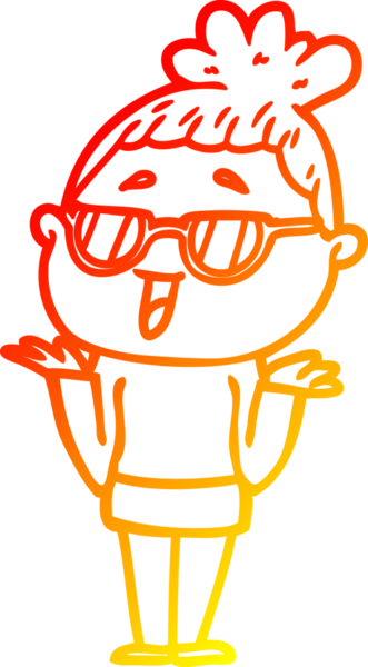 Bir insan tarafından çizilmiş gözlük takan mutlu bir kadının çizgi çizimi.