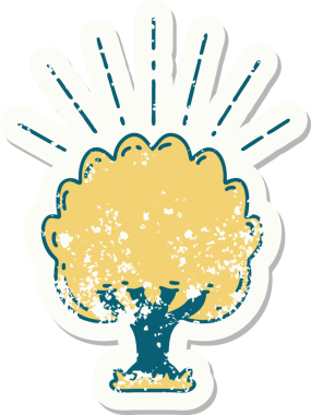 Bir insan tarafından çizilmiş dövme stili bir ağacın eski etiketi.