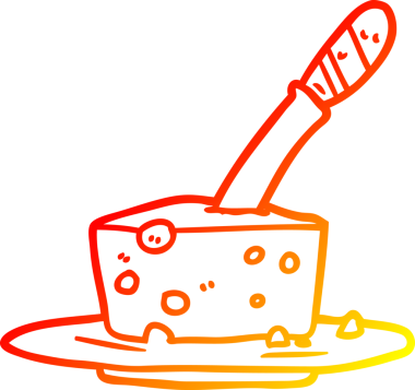 Bir insan tarafından çizilen peynir kalıbındaki bıçağın sıcak eğimli çizgisi.