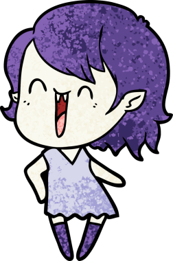 Bir insan tarafından çizilmiş mutlu vampir kız çizgi filmi.