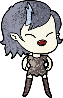 Bir insan tarafından çizilmiş gülen vampir kız çizgi filmi.