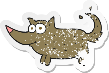 Bir insan tarafından çizilen kuyruğunu sallayan bir köpeğin gerilimli çıkartması.