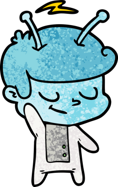 Bir insan tarafından çizilmiş dost canlısı çizgi film uzay adamı.