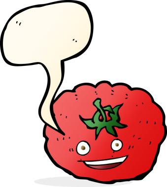 Bir insan tarafından çizilmiş konuşma baloncuklu domates.