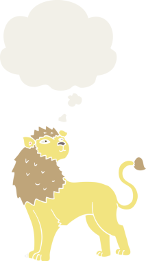 Düşünce baloncuğu olan çizgi film aslanı bir insan tarafından çizilmiş.