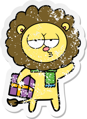 Bir insan tarafından çizilmiş yorgun bir aslanın sıkıntılı çıkartması.