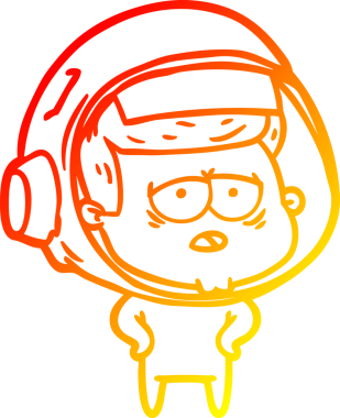 Bir insan tarafından çizilmiş, karikatür, yorgun astronot çizimi.