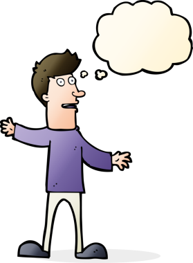 Bir insan tarafından çizilen düşünce baloncuğuyla adamı şaşırtan çizgi film.