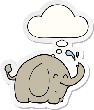 Düşünce baloncuğu insan tarafından çizilmiş bir çıkartma olan çizgi film fili.