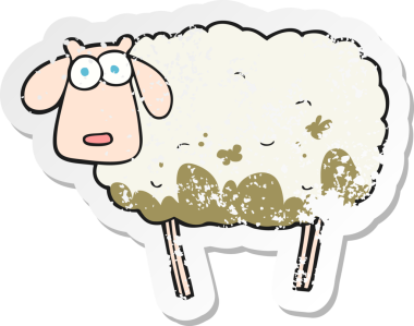 Bir insan tarafından çizilmiş çamurlu bir koyunun retro depresif çıkartması.