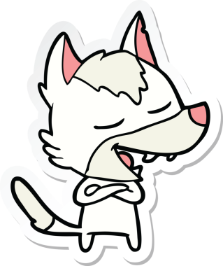 Bir insan tarafından çizilmiş bir kurt çizgi filminin çıkartması.