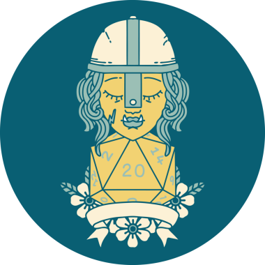 Retro Dövme Tarzı Yarı Ork Dövüşçüsü Bir insan tarafından çizilmiş doğal yirmi zar atışıyla