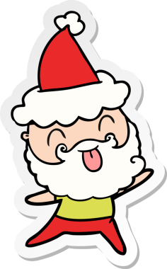 Bir insan tarafından çizilmiş Noel Baba şapkası takan sakallı bir adam.