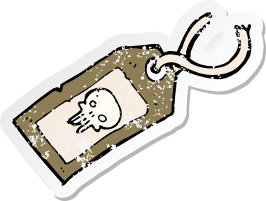 Bir insan tarafından çizilmiş kafatası bagaj etiketi.