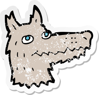 Bir insan tarafından çizilmiş kurt kafasının gerilmiş çıkartması.