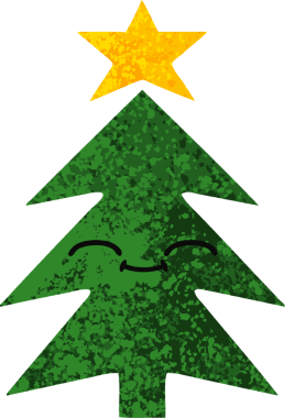 Bir insan tarafından çizilmiş bir noel ağacının retro çizim tarzı karikatürü.