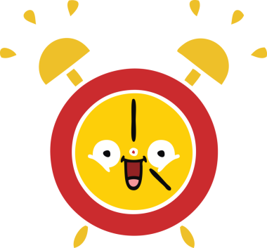 Bir insan tarafından çizilmiş alarm saatinin düz renk retro karikatürü