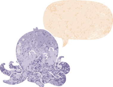 grunge 'da konuşma baloncuğu olan ahtapot çizgi film karakteri bir insan tarafından çizilmiş.