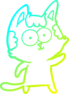 Bir insan tarafından çizilmiş mutlu çizgi film kedisinin soğuk gradyan çizgisi.