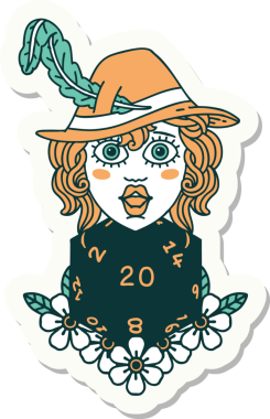 Bir insan şairin çıkartması. Bir insan tarafından çizilmiş doğal 20 zarlı.