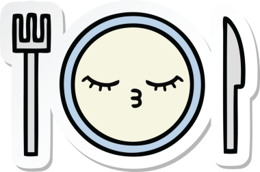 Bir insan tarafından çizilmiş şirin bir yemek tabağının çıkartması.