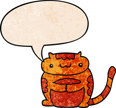 Bir insan tarafından çizilmiş geçmişe dönük konuşma baloncuğu olan sevimli çizgi film kedisi.